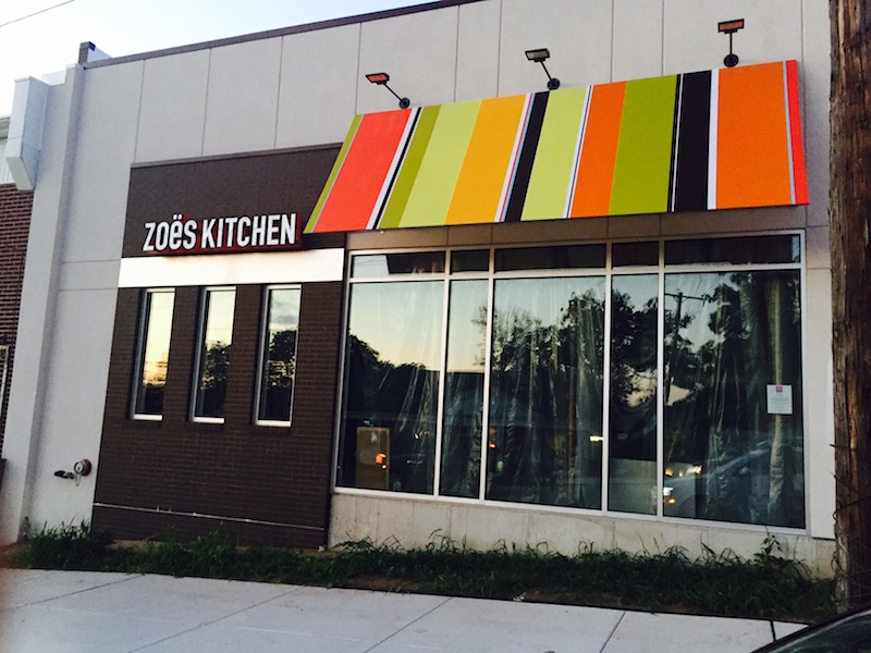 A Zoe's Kitchen sign went up last week. The fast-casual chain is now hiring and hopes to open early next month. 