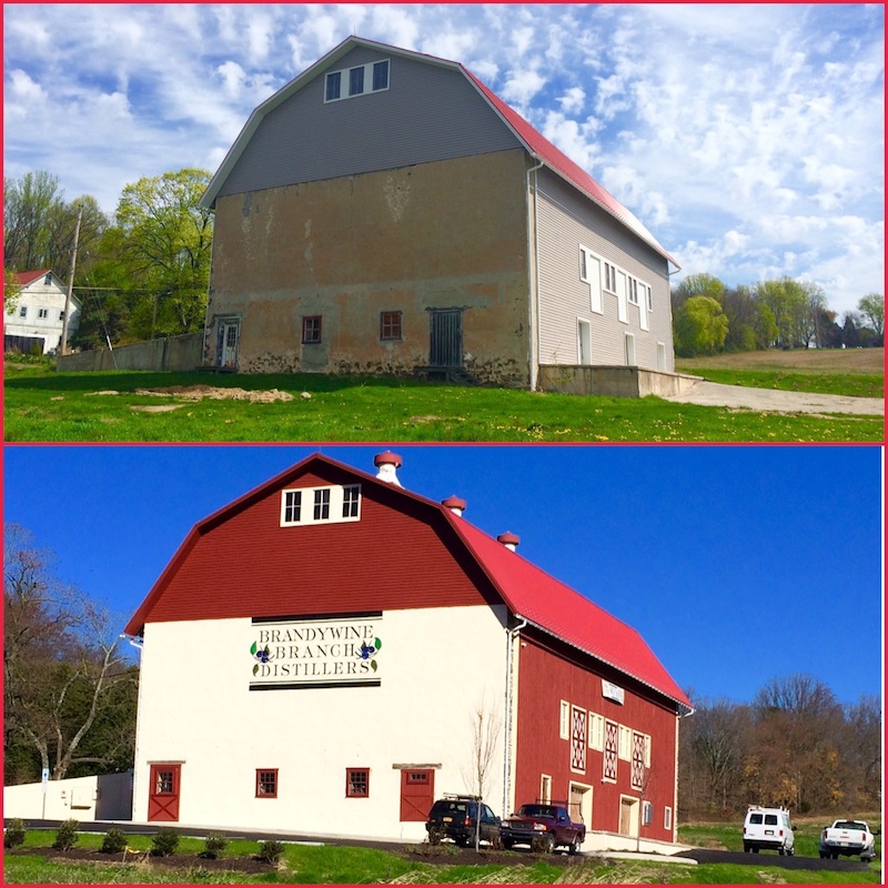 The "hippie barn" and Brandywine Branch Distillery's restoration of the 1899 dairy barn.