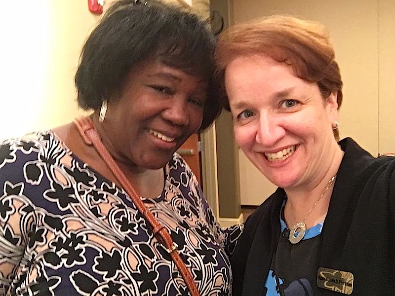 Anita Friday and Rabbi Michelle Pearlman at the racial justice town hall at Beth Chaim in Malvern.