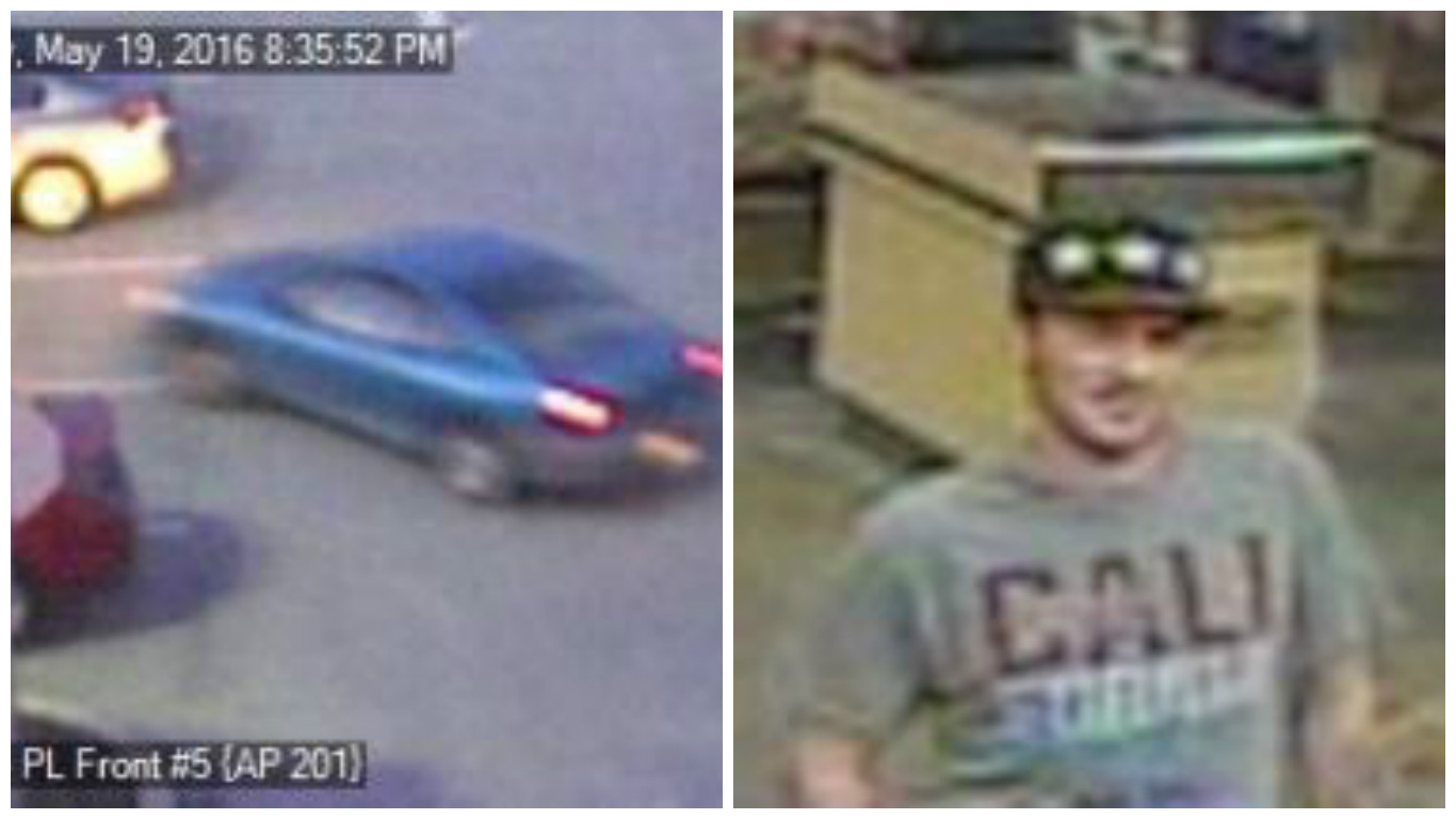 Security camera photos of the robbers' car and a suspect at the Malvern Wegmans.