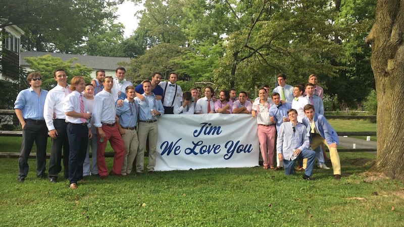 Buddies from Malvern Prep and St. Joe’s gathered at the Klinges home after Jim’s funeral August 31. The group hopes to form a non-profit to raise money for leukemia research in Jim’s memory.
