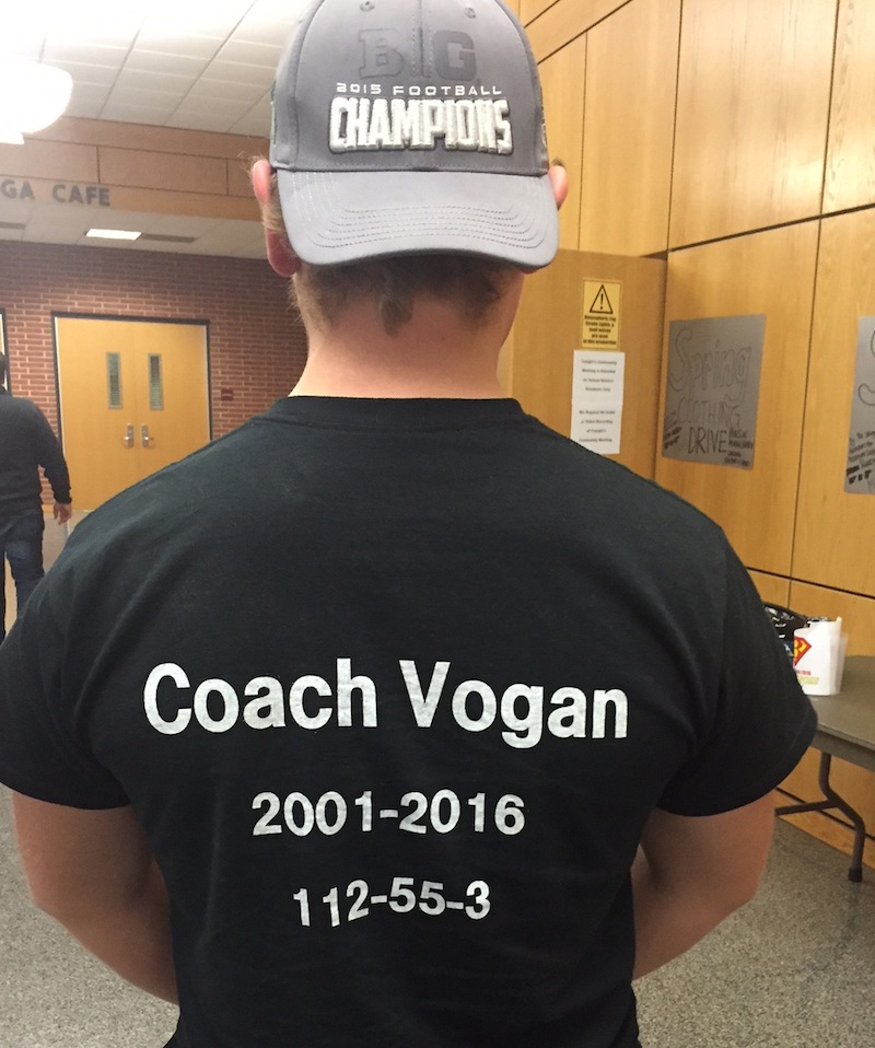 Conestoga junior Clayton Hofstetter sports a t-shirt he designed in support of his fired coach.