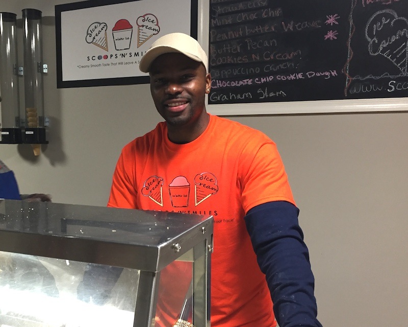 Co-owner Akain Rowland lives across the street from his new ice cream/water ice shop.