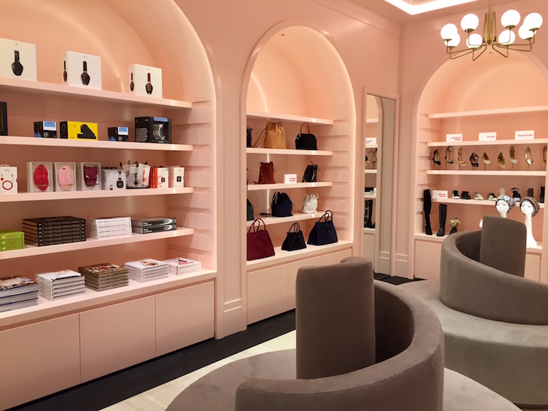 The rosy-hued shoe, bag and gift salon at Kirna Zabête.